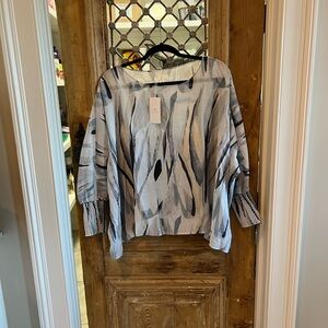 Fun 2 Fun Blue and Gray Abstract Blouse